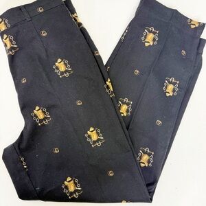 Talbots Vintage Equestrian Print Pants Size 12 Black Stretch Cotton Horse